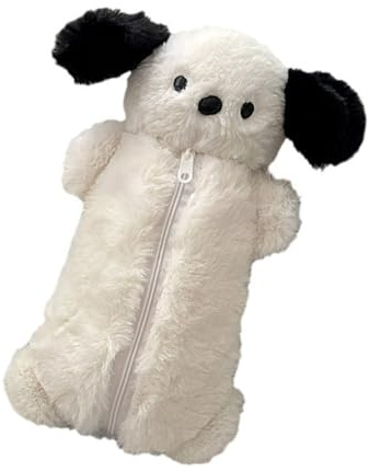 Lovely Dog Molded Soft Pencil Case Spacious Interior Smooth Slide Ending Multiple Functional Use for Students Specialists Permanent Plush Makeup Bag Multiple Use