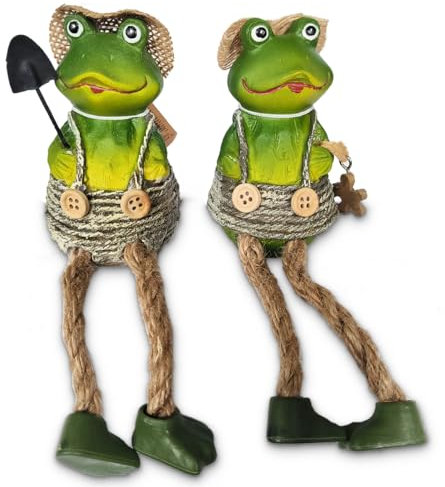 matches21 Frösche Kantenhocker Deko Figuren Froschfiguren Paar Kunststoff/Sisal lustig grün 2er Set 11/18 cm