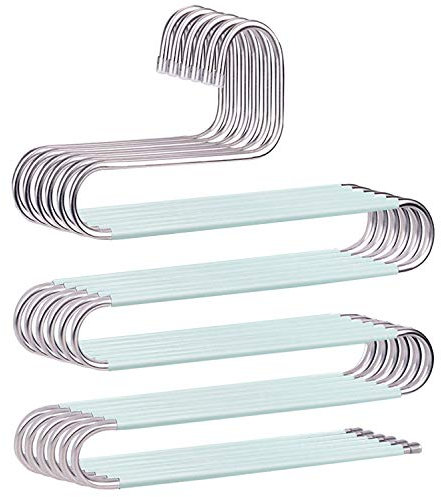 devesanter Hosenbügel, platzsparend, rutschfest, S-Form, Hosenbügel, Edelstahl, Kleiderbügel, Schrank, Aufbewahrung, Organizer für Hosen, Jeans, Schals, hängend, grün, 6 Stück