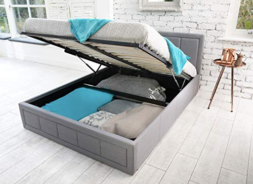 Lune Beds 4FT Small Double Size Modern Gia Ottoman Gas Lift Storage Premium Fabric Bed - Grey