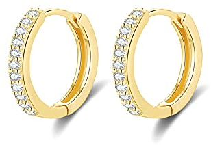 Boucles d'oreilles Femme en Argent Fin 925 Hypoallergénique Créoles Petites Plaqué Or Avec Zircone Cubique, Diamètre 8mm