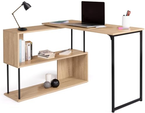 IDMarket - Bureau d'angle Rotatif 180° Detroit étagère Forme S Design Industriel