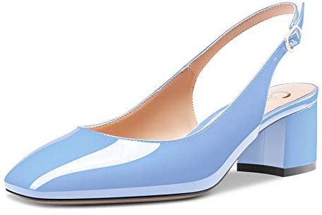 Castamere Donna Chunky Blocco Basso Gattini Tacco Heel Chiusa Quadrata Punta Slingback Pumps Clear Cute Dress Slip-on Sandali 5 CM Heels Azzurro 43 EU