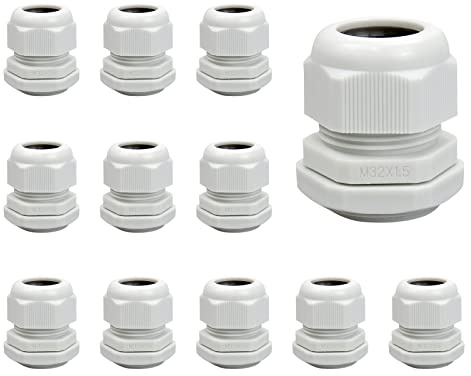 12 stycken kabelskruvmonteringsset M32 x 1,5 vattentät justerbar 3–21 mm IP68 kabelskruvanslutningar, kabelanslutningar med fästmutter plast för utomhus, trädgård, kopplingsbox kopplingsbox