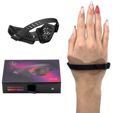 DELTAHUB Carpio G2.0 - ergonomische Handgelenkauflage für Rechtshänder, mit Silikonband, Handgelenkstütze, Reduziert Überstreckung, Ermüdung & Handgelenkschmerz, leichtes Gleiten – Large/Schwarz