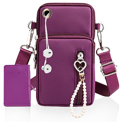 OHSN Handytasche Zum Umhängen Damen 3 Pcs Tasche Für Handy Tasche Damen Handytasche Zum Umhängen Mädchen Mit Kopfhörer Eingang Handtasche Zum Umhängen Mit Schlüsselanhänger Perlenkette Kartenetui