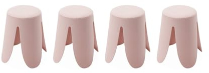 Alice's Home - Set de 4 tabourets empilables Rose pâle. Bouclette texturée. Niki. Ø30 / 44 x H46cm