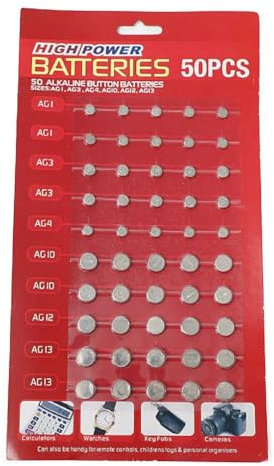 Set di 50 batterie AG1/AG3/AG4/AG10/AG12/AG13 per orologio, giocattolo, calcolatrici, set di batterie a bottone misto, AG13