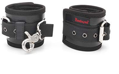 BONDAGERIE® Manette per coppia sexishop in ecopelle con bordo vellutato e cinghia in nylon, con moschettone, lui lei donna uomo adulti