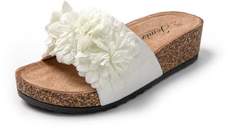 JOMIX Sandales Compensées Femme avec Fleurs Tongs été Talon en Coin Confortable Chaussures à Semelles de Bois Sabots pour Piscine Plage Mer