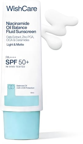 WishCare 5% Niacinamide Oil Balance Fluid Sunscreen SPF 50 PA++++ - Lightweight Matte Sunscreen SPF 50 for Oily Skin & No White Cast 50g