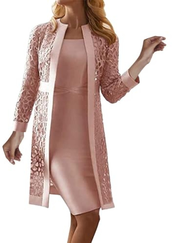 Traje elegante para mujer - Vestidos y chaquetas para madre de la novia para señoras grandes de color sólido conjunto de cardigans de encaje, vestido de tirantes de verano con chaquetas de manga larga