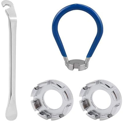 ZUYIST 4 Stück Speichenspanner Fahrrad, 8 Wege Speichenschlüssel Fahrrad, Blaue Nippelspanner mit Reifenheber, Eisen Fahrrad Speichenschlüssel für Die Reparatur von Fahrradspeichen