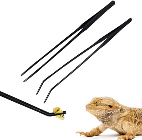 2pcs Aquarium Tweezers Stainless Steel Curved Tweezers, with Anti-Carbonization and Carbonization Coating, Anti-Rust and Long Reptiles, for Aquatic Plants, Spiders, Snakes and Lizards, Black