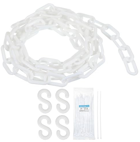sourcing map Plastic Chain 20 FT/6.1 M, Safety Chain White Plastic Chain Link Barrier with Zip Ties and S-Hooks for Crowd Control Queue Line Fence Decoration