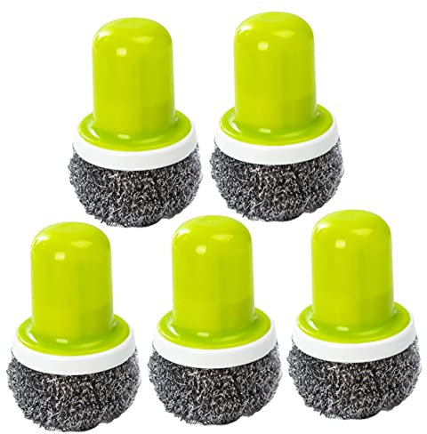 TOBBOMEY 5piezas Cepillo De Alambre Inoxidable con Mango De Lavar Ollas Sartenes y Platos Utensilio De Limpieza Duradero y Portátil