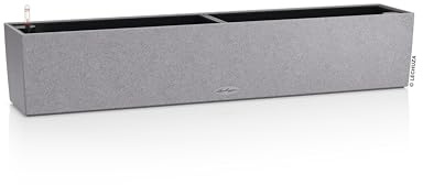 LECHUZA-Pflanzgefäß BALCONERA Stone 100 steingrau, Balkonkasten mit Bewässerungssystem, Wasserstandsanzeiger und Pflanzeinsatz, Stein-Optik, 99 x 19 x 19 cm, 15438