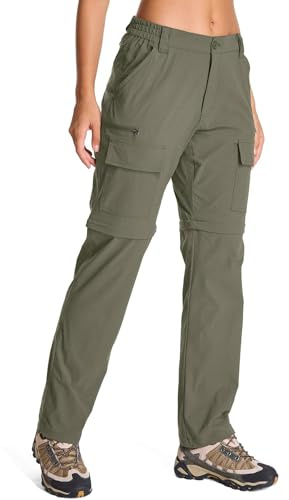 Jessie Kidden Pantaloni impermeabili da donna, per camminare, escursionismo, cargo, convertibili, leggeri, ad asciugatura rapida, protezione UV UPF 50+, zip off Capri, Verde chiaro, 44