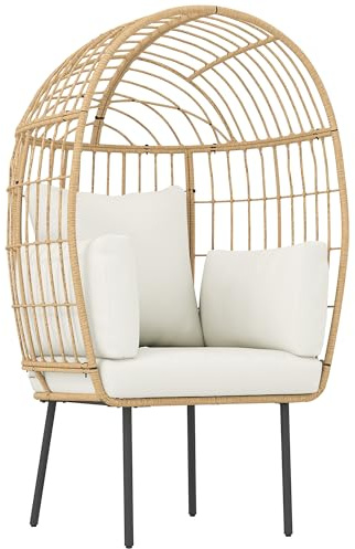 Outsunny Fauteuil en rotin en forme d'œuf avec coussin amovible, rembourrage, fauteuil d'extérieur surdimensionné en rotin, résistant aux intempéries, fauteuil de jardin, pour jardin, balcon, véranda