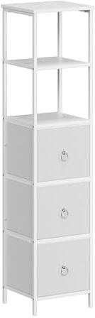 HOOBRO Badezimmerschrank, freistehendes Aufbewahrungsregal für Badezimmer, schmaler Aufbewahrungsschrank, multifunktionaler Hochschrank, 3 Stoffschubladen, Weiß EWW140CW01