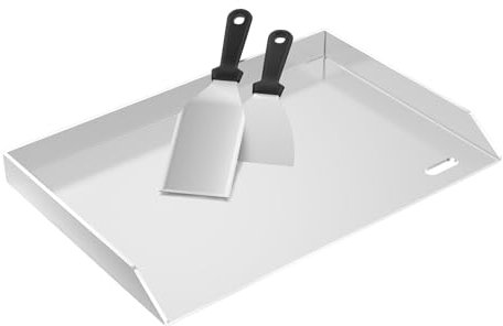 Froadp Plancha de acero inoxidable, 30 x 45 x 4 cm, universal, con canaleta de aceite, plancha para barbacoa de gas y carbón, accesorios para barbacoa, incluye 2 espátulas