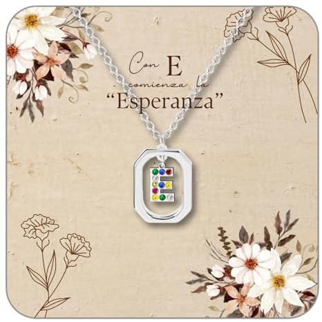 cotigo Collar Inicial Mujer – Collar con Letra y Circonita Personalizado en Acero Inoxidable, Colgante con Tarjeta de Mensaje, Joyas Regalo Original para Mujer, Novia, Mamá, Amigas (E Plateado)