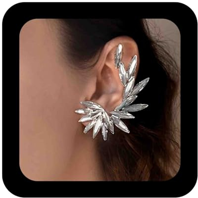 Enautoabs Pendientes de tuerca de plata con diamantes de imitación, aretes de tuerca de cristal con diamantes de imitación, aretes grandes trepadores de oreja para boda, joyería nupcial para mujer