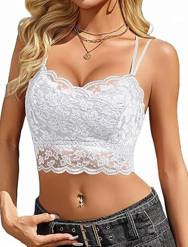 Avidlove Femme Camisole Dentelle Bustier Sexy Crop Top Bretelles Spaghetti Bralette Camisole Col V sans Manches Haut Festival Fête