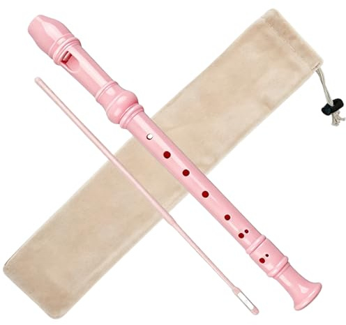 Soprano Recorder Descant Flauta Recorder 8 Hole ABS Clarinet German Style Treble flute C Key for Kids Children With Fingering Chart Instructions with Cleaning Rod Bag pink (Pink)