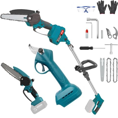 6 Zoll Mini Kettensäge mit Teleskopstange & 25 mm Elektro Gartenschere kompatibel mit Makita 18V Akku, Maximale Reichweite bis 4.2 m, Akku Hochentaster Für Baumzweige, Holzschneiden