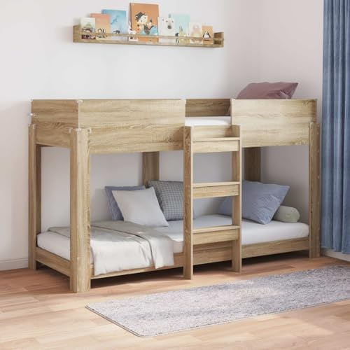 YunCangg Golvsäng för barn Sonoma-ek av robust trämaterial 75 x 190 cm med robust ram och ribbotten, platsbesparande design för barnrum och syskon