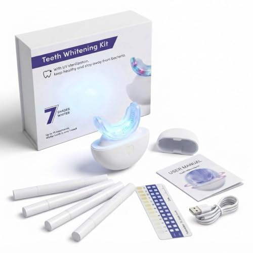LED Teeth Whitening Kit with 4 Teeth Whitening Gel & Storage Case | Suitable for home, work or travel, helping reduce the appearance of everyday surface stains with regular use.