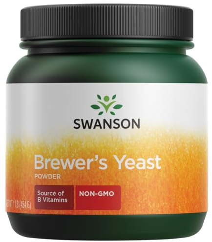 Swanson 100% Pure Brewer's Yeast Powder, Herbal Supplement, Source of B Vitamins, Total Fat 1.5 Grams 2%, GMO-Free 1 lb (454 g) Pwder
