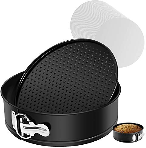 MASSUGAR 9 Inch Springform Pan Nonstick - Cheesecake Pan with Removable Bottom/Leakproof - Round Cake Pan with 50 Pcs Parchment Paper Liners - Fits 6 Qt 8 Qt Pressure Cooker