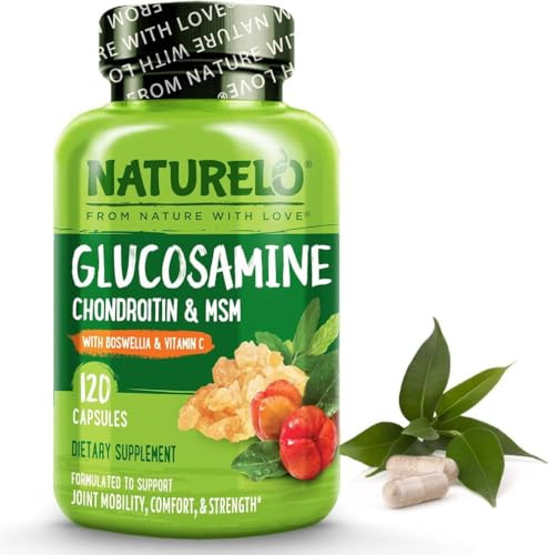 NATURELO Glucosamine Chondroitin & MSM Complex | 120 Capsules | 1 Month | Glucosamine, Chondroitin & MSM | With Boswellia | Vitamin C | Four a Day