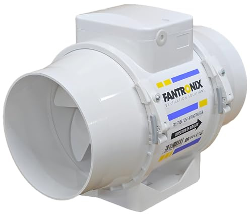 Fantronix 125 mm (5”) Inline Bathroom Extractor Fan with Run-On Timer – Quiet Loft-Mounted Ventilation for Shower, Toilet & Damp Control