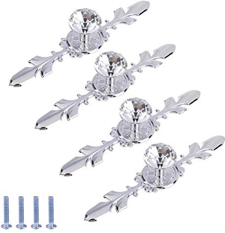 MengH-SHOP Kristall Schublade Knöpfe Diamant Form Kabinett Pull Griff Kristall-Schubladenknäufe mit Silberplatte Kabinett Stoßgriff für Küchentür Schränke Kleiderschrank Schubladen 170 MM 4 Stück