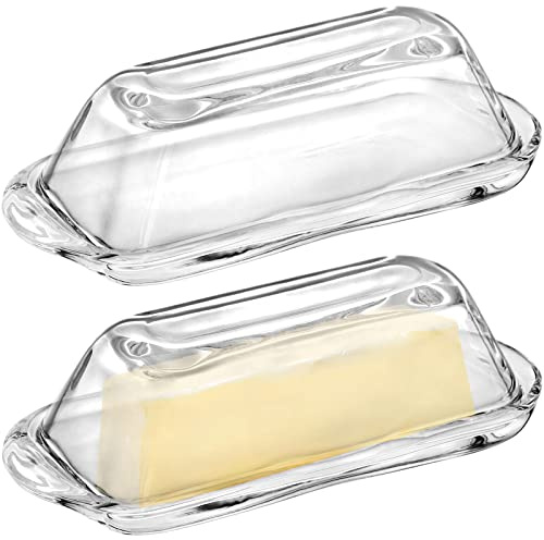 Okllen 2 Pack Glas Butterdose mit Deckel, Großer Butterbehälter Klassischer Butterhalter mit Deckel, Butteraufbewahrungsbehälter, BPA frei, Spülmaschinenfest, Klar