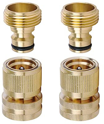 LIKAGE Brass Hose Quick Connect, 3/4 Inch GHT Thread Garden Hose Quick Connector No-Leak Water Hose Quick Connect Fittings Male and Female - 2Packs