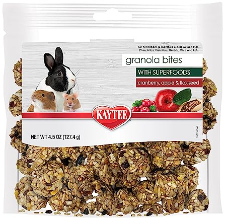 Kaytee Granola Bites with Superfoods Cranberry, Apple and Flax for Rats, Mice, Hamsters, Gerbils, Rabbits, Guinea Pigs and Chinchillas, 4.5 oz