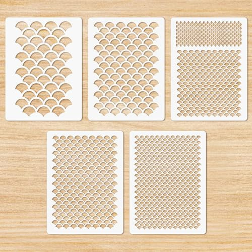 Molain 5-Piece Fish Scale Stencil Set - Reusable DIY Art Templates for Makeup, Painting, Crafts & Wall Art