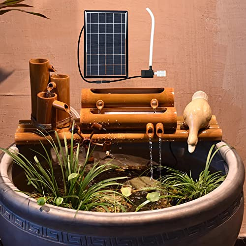 Fontaine zen en bambou à énergie solaire avec pompe et roue à eau | Décoration d'extérieur et d'intérieur | Fontaine relaxante Feng Shui, 40 cm