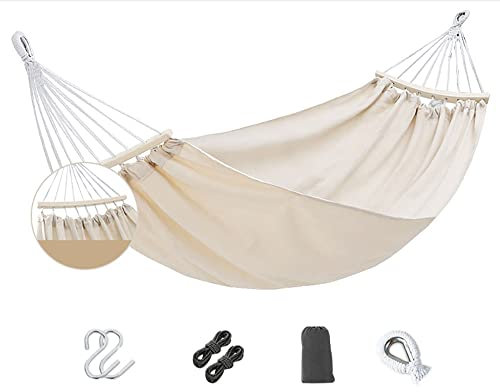 Amaca in tela resistente con barre di allargamento e passanti in metallo resistente, amaca portatile da esterno con borsa per il trasporto, ideale per patio, cortile, spiaggia e campeggio.