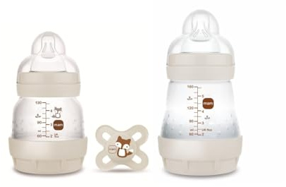 MAM Set Recién Nacido Biberón Anticólicos, Biberones de 130ml y 160ml, con Tetina 0 y Tetina 1, Autoesterilizable y Fácil de Limpiar, MAM Easy Start Anti-Colic y Chupete de Silicona 0-2 meses