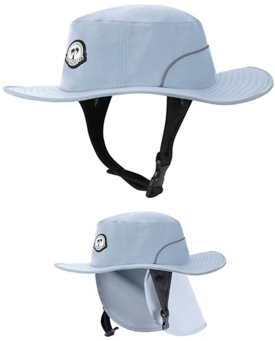 Tontron Cappello da surf con sottogola e patta per il collo, per surf, SUP, kayak e sport acquatici, Grigio, M