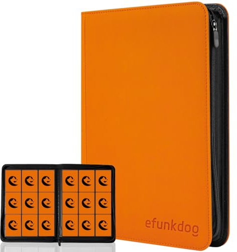efunkdog Classeur de cartes Housse en PU avec fermeture éclair, album à 9 poches pour cartes à échanger, dossier à 360 poches pour cartes de sport et TCG (Orange)