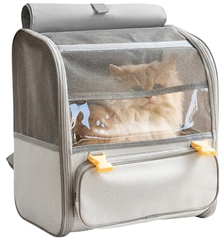 Mochila para gatos, mochila para mascotas con ventana de malla y asa de transporte, mochila para perros, portátil y plegable para gatos de menos de 8 kg, bolsa de transporte para viajes, senderismo