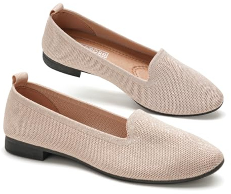 GLAMORA Zapatos Cómodos Mujer Transpirables de Punto Mocasines Mujer Ligeros Slip On Tacón Bajo Zapatos Trabajo Mujer para Caminar Oficina crem-38