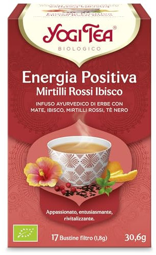Yogi Tea, Energía Positiva Arándanos Rojos Hibisco Bio - Infusión Ayurvédica - Mezcla de Mate, Hibisco, Arándanos y Té Negro - Pack de 6x17 bolsitas (102 bolsitas en total)