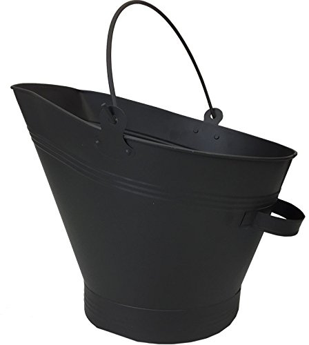 Simpa® Black Waterloo Bucket Coal Log Fire Ash Scuttle Hod Fireside Galvanised Steel with Carry Handle